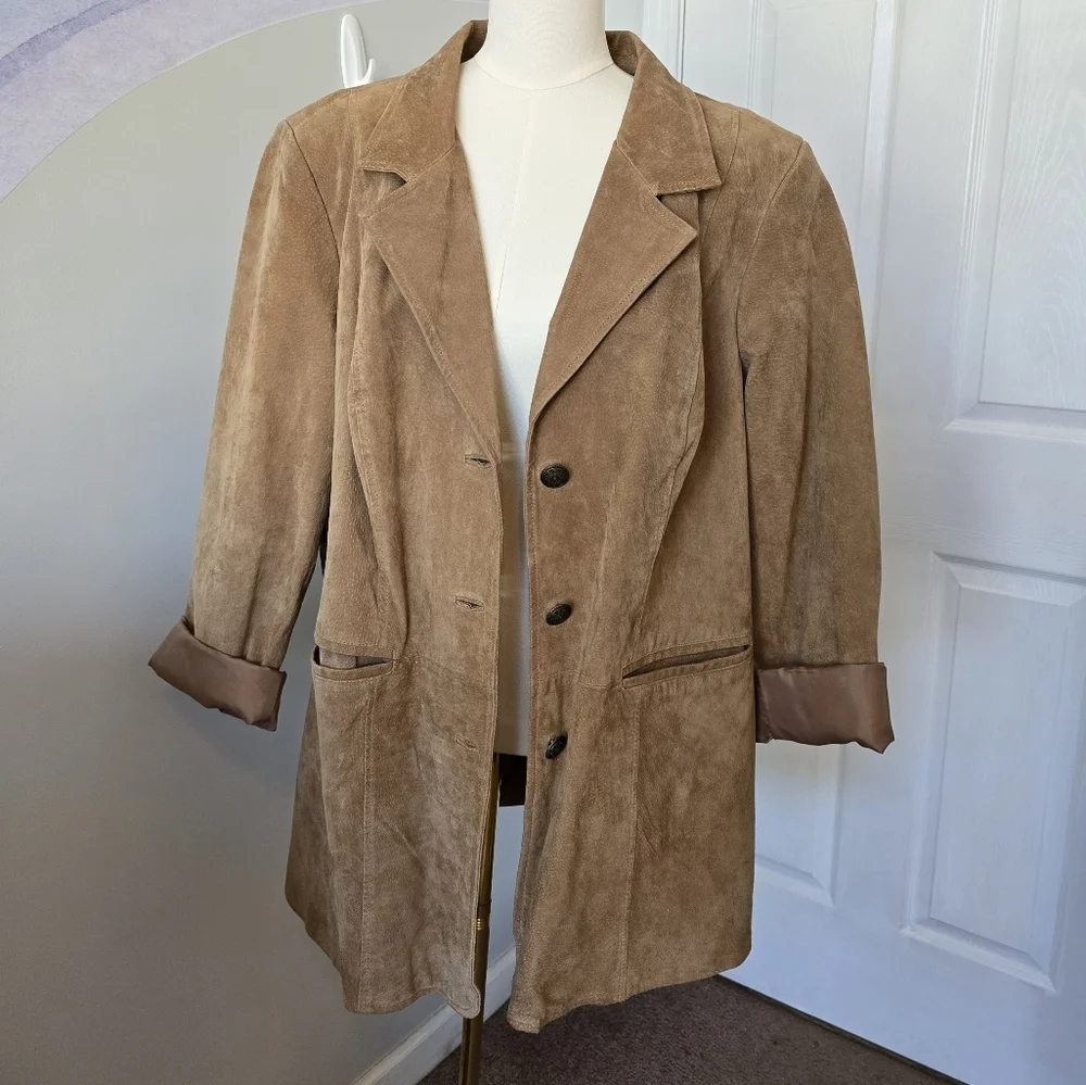 Denim&Co | 2X | Chestnut Washable Suede Button FrontJacket with Pockets - Picture 1 of 11